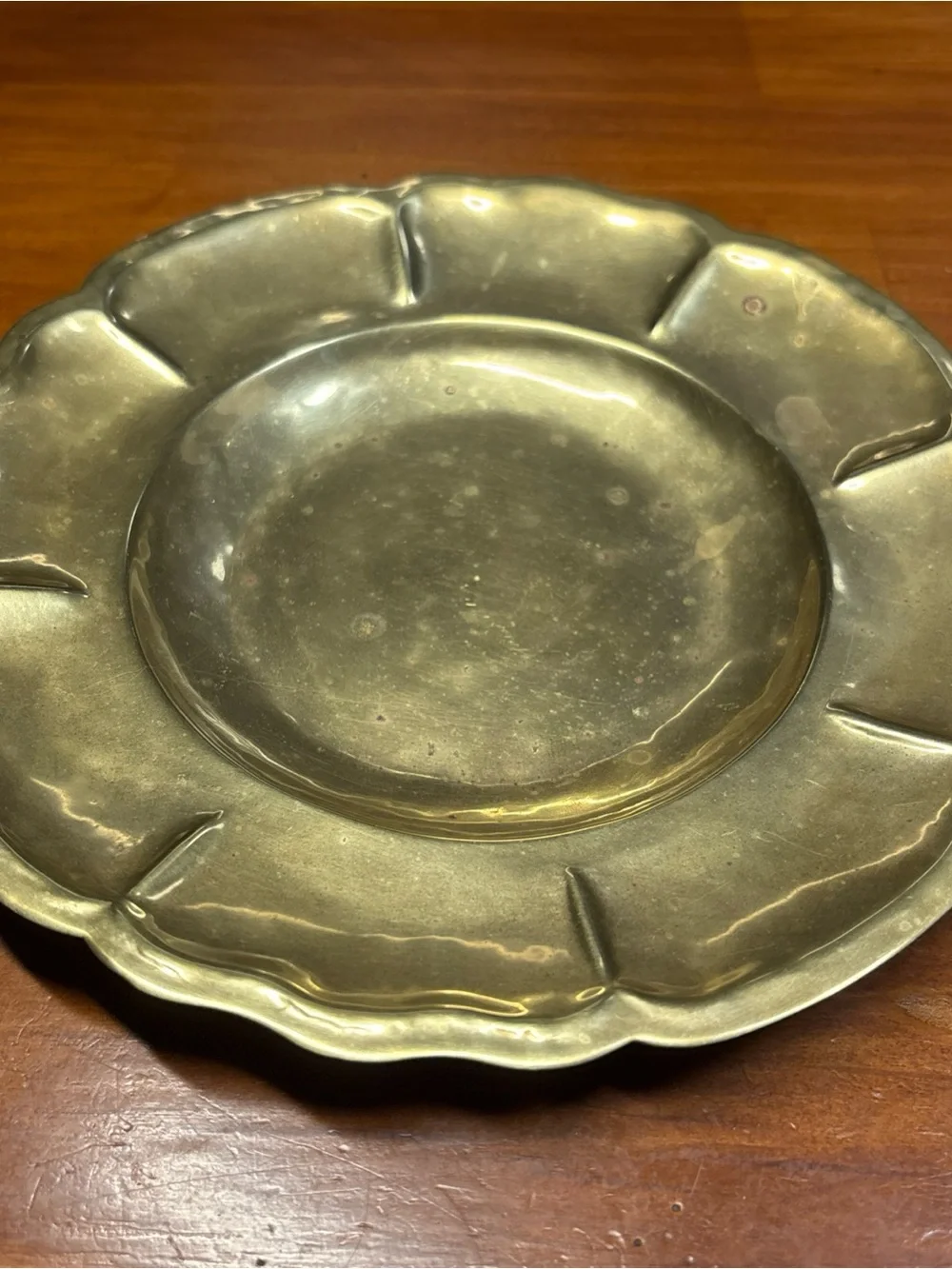 Vintage Brass Scalloped Edge 7.5” Dish Made In Mexico Pure Brass